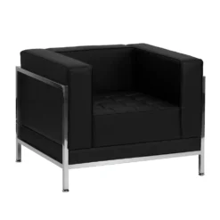 Emma And Oliver Contemporary Black LeatherSoft Modular Chair With Quilted Tufted Seat