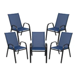 Emma And Oliver 5 Pack Navy Outdoor Stack Chair With Flex Comfort Material - Patio Stack Chair