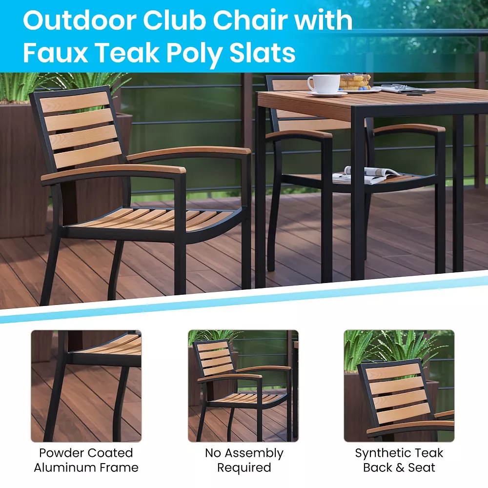 Emma And Oliver Set Of 2 Stackable All-Weather Aluminum Patio Chairs With Faux Teak Slats 5 Emma And Oliver Set Of 2 Stackable All-Weather Aluminum Patio Chairs With Faux Teak Slats - Image 3