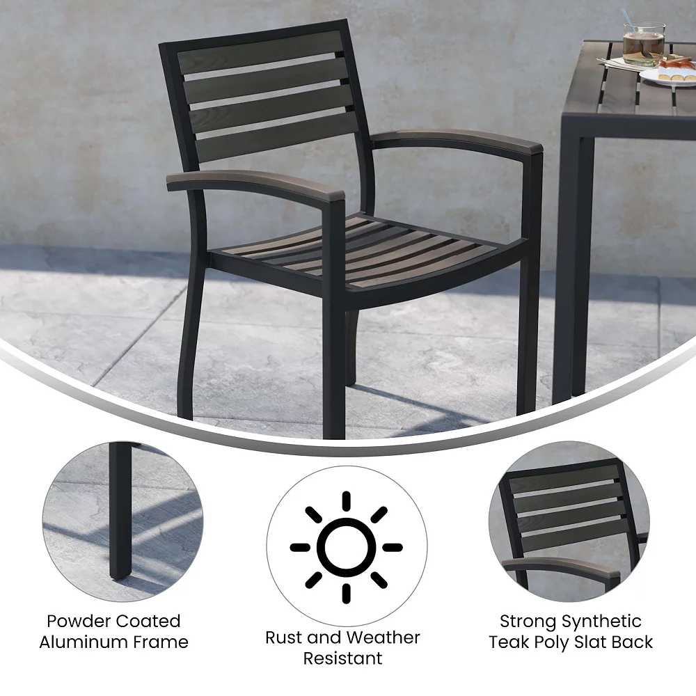 Emma And Oliver Set Of 2 Stackable All-Weather Aluminum Patio Chairs With Faux Teak Slats 6 Emma And Oliver Set Of 2 Stackable All-Weather Aluminum Patio Chairs With Faux Teak Slats - Image 4