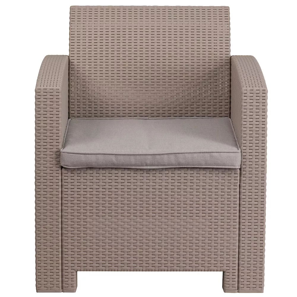 Emma And Oliver Light Gray Faux Rattan Chair With Light Gray Cushion 6 Emma And Oliver Light Gray Faux Rattan Chair With Light Gray Cushion - Image 4