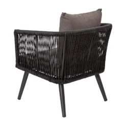 Emma And Oliver Alfresco Black & Gray Woven All-Weather Four-Piece Conversation Set With Cushions & Metal Coffee Table For Porch, Backyard And Patio -Home furnishings 6049117 ALT3