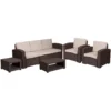 Emma And Oliver 5 Piece Outdoor Faux Rattan Sofa And Table Set In Chocolate Brown -Home furnishings 6049118