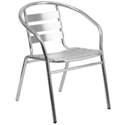 Emma And Oliver Aluminum Indoor-Outdoor Stack Chair With Triple Slat Back And Arms