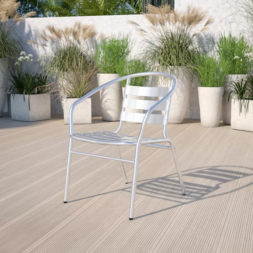 Emma And Oliver Aluminum Indoor-Outdoor Stack Chair With Triple Slat Back And Arms 4 Emma And Oliver Aluminum Indoor-Outdoor Stack Chair With Triple Slat Back And Arms - Image 2