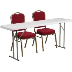Emma And Oliver 6-Foot Plastic Folding Training Table Set With 2 Crown Back Stack Chairs