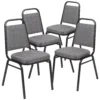 Emma And Oliver 4 Pack Trapezoid Banquet Stack Chair, 2.5" Seat - Gray Fabric/Silver Vein Frame