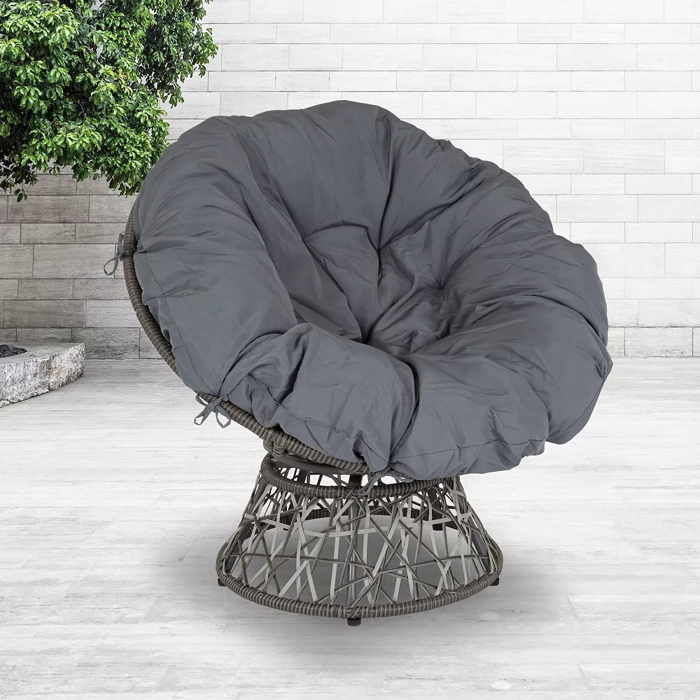 Emma And Oliver Swivel Patio Chair With Dark Gray Cushion 4 Emma And Oliver Swivel Patio Chair With Dark Gray Cushion - Image 2