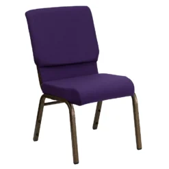 Emma And Oliver Stacking Auditorium Chair With 19" Seat - Royal Purple Fabric/Gold Vein Frame