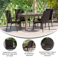 Emma And Oliver Sala Stacking All-Weather Black Wicker Wrapped Powder Coated Steel Patio Club Chair For Indoor And Outdoor Use - Set Of 4 -Home furnishings 6049136 ALT3
