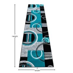 Emma And Oliver Metropolitan 2x7 Olefin Accent Rug With Modern Geometric Pattern In Turquoise, Gray, Black & White With Natural Jute Backing -Home furnishings 6169662 ALT3