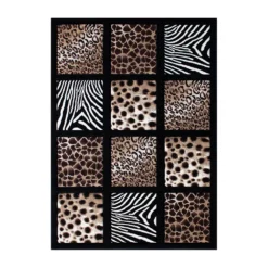 Emma And Oliver Serengeti 5'x7' Animal Print Olefin Accent Rug With Raised Cheetah, Leopard, Zebra And Giraffe Print Squares On Black Background
