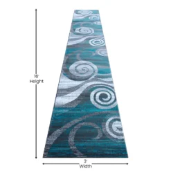 Emma And Oliver Aeris 3'x16' Contemporary Swirl Plush Pile Accent Rug With Scraped Effect In Turquoise, Gray, Black And White And Jute Backing 9 Emma And Oliver Aeris 3'x16' Contemporary Swirl Plush Pile Accent Rug With Scraped Effect In Turquoise, Gray, Black And White And Jute Backing -Home furnishings 6169690 ALT3