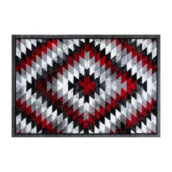 Emma And Oliver Tucson 5x7 Distressed Southwestern Diamond Motif Plush Pile Olefin Accent Rug In Red, Beige, Brown And Black - Jute Backing
