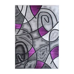 Emma And Oliver Urbane 8x10 Contemporary Abstract Geometric Olefin Accent Rug In Gradient Shades Of Gray And Purple With Natural Jute Backing