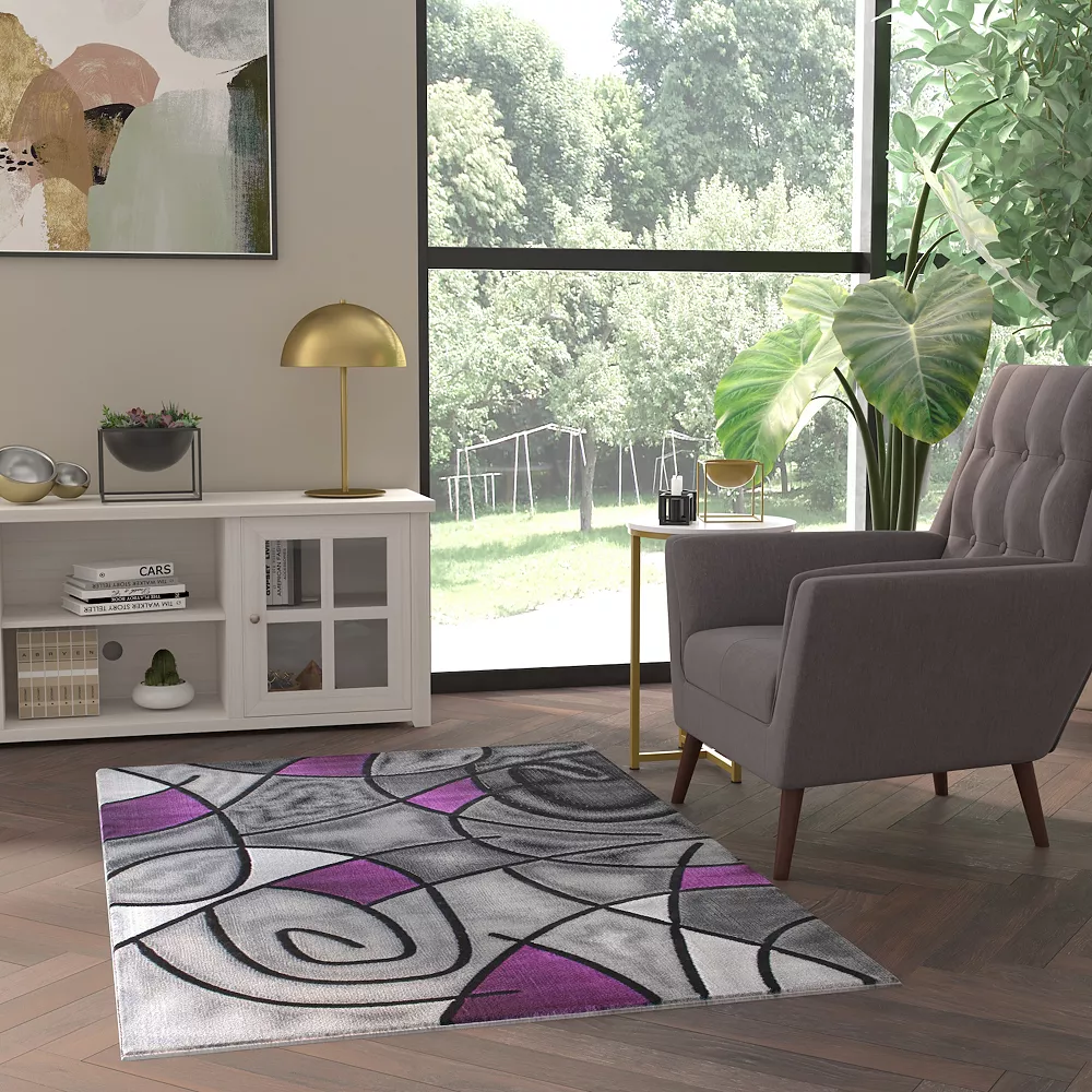 Emma And Oliver Urbane 4x6 Contemporary Abstract Geometric Olefin Accent Rug In Gradient Shades Of Gray And Purple With Natural Jute Backing 4 Emma And Oliver Urbane 4x6 Contemporary Abstract Geometric Olefin Accent Rug In Gradient Shades Of Gray And Purple With Natural Jute Backing - Image 2