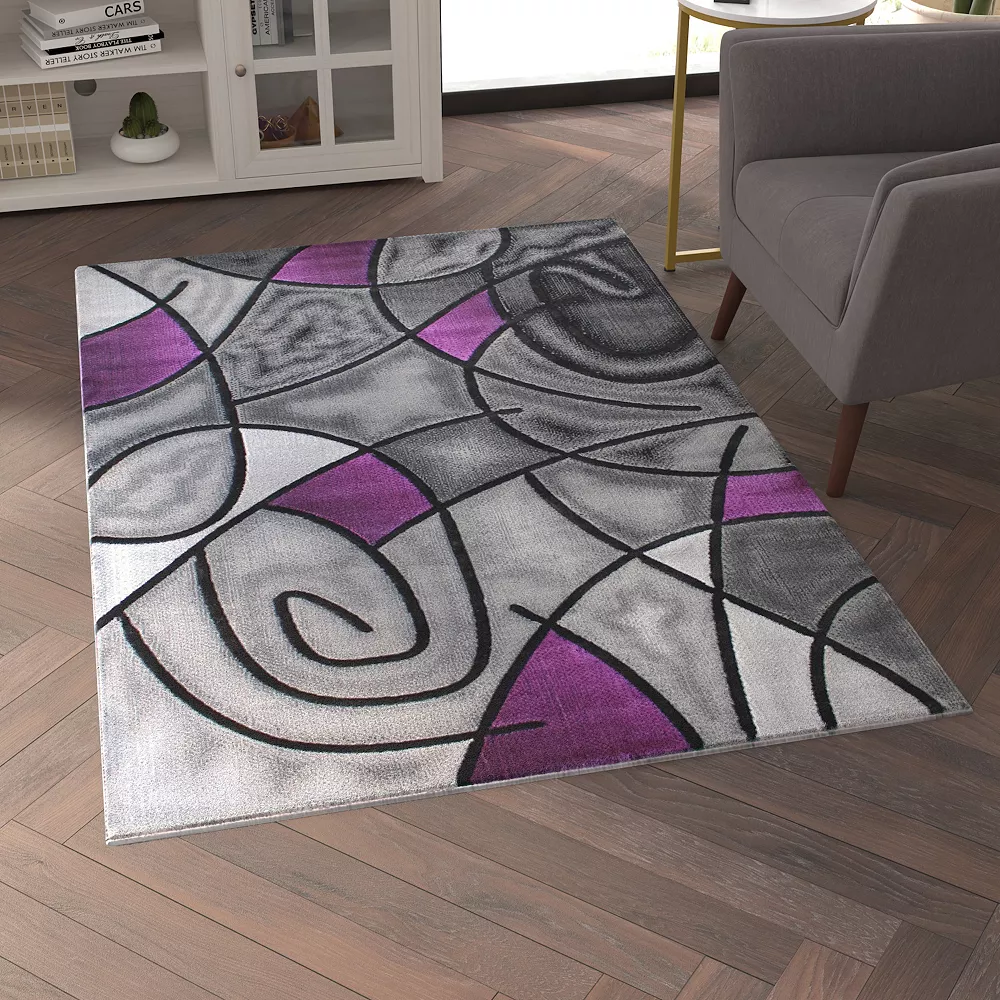 Emma And Oliver Urbane 4x6 Contemporary Abstract Geometric Olefin Accent Rug In Gradient Shades Of Gray And Purple With Natural Jute Backing 5 Emma And Oliver Urbane 4x6 Contemporary Abstract Geometric Olefin Accent Rug In Gradient Shades Of Gray And Purple With Natural Jute Backing - Image 3