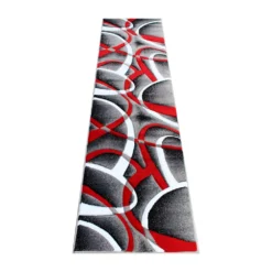 Emma And Oliver Cambre 2x7 Olefin Accent Rug With 3D Sculpted Intersecting Arch Design In Red, Gray, Black And White With Jute Backing