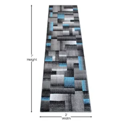 Emma And Oliver Malaga 2x7 Modern Cubist Olefin Accent Runner Rug In Gradient Shades Of Black, Gray And Blue With Natural Jute Backing 9 Emma And Oliver Malaga 2x7 Modern Cubist Olefin Accent Runner Rug In Gradient Shades Of Black, Gray And Blue With Natural Jute Backing -Home furnishings 6169814 ALT3