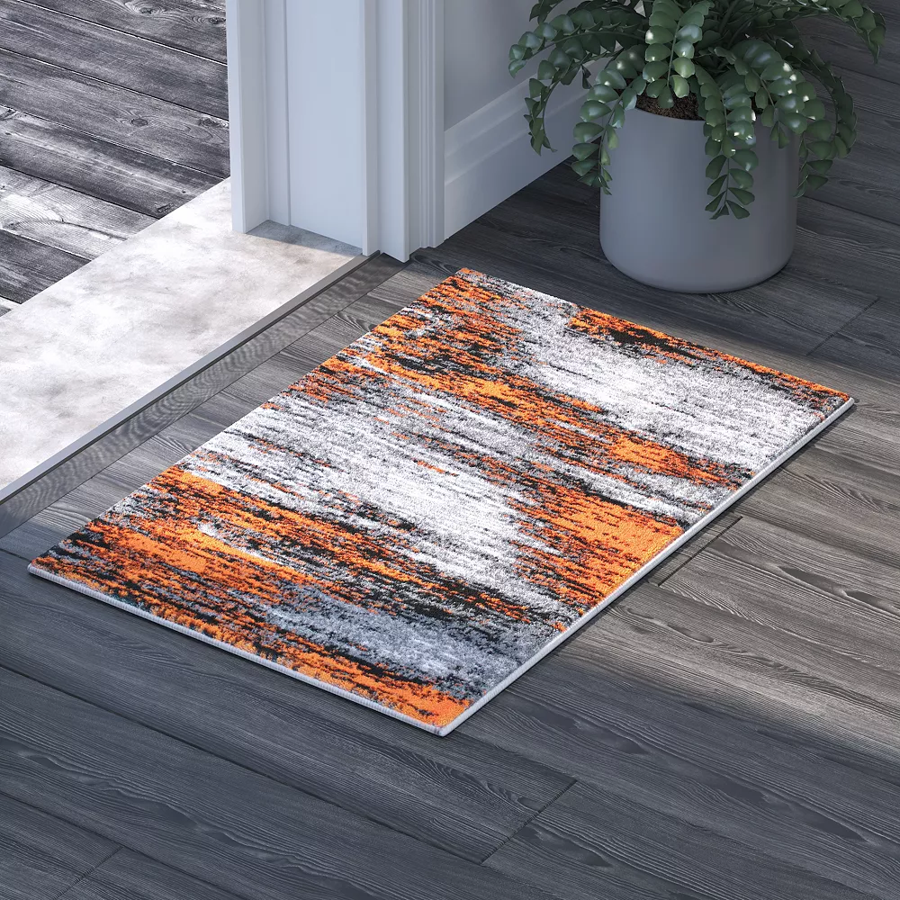Emma And Oliver Oakland 2x3 Ultra Soft Shaded Look Olefin Accent Rug In Gray, Black & Orange With Natural Jute Backing 4 Emma And Oliver Oakland 2x3 Ultra Soft Shaded Look Olefin Accent Rug In Gray, Black & Orange With Natural Jute Backing - Image 2