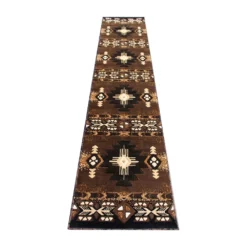 Emma And Oliver Santa Fe 2x10 Chocolate Olefin Accent Rug With Complementary Southwestern Pattern In Beige, Black And Brown And Jute Backing