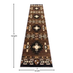 Emma And Oliver Santa Fe 2x10 Chocolate Olefin Accent Rug With Complementary Southwestern Pattern In Beige, Black And Brown And Jute Backing -Home furnishings 6169839 ALT3
