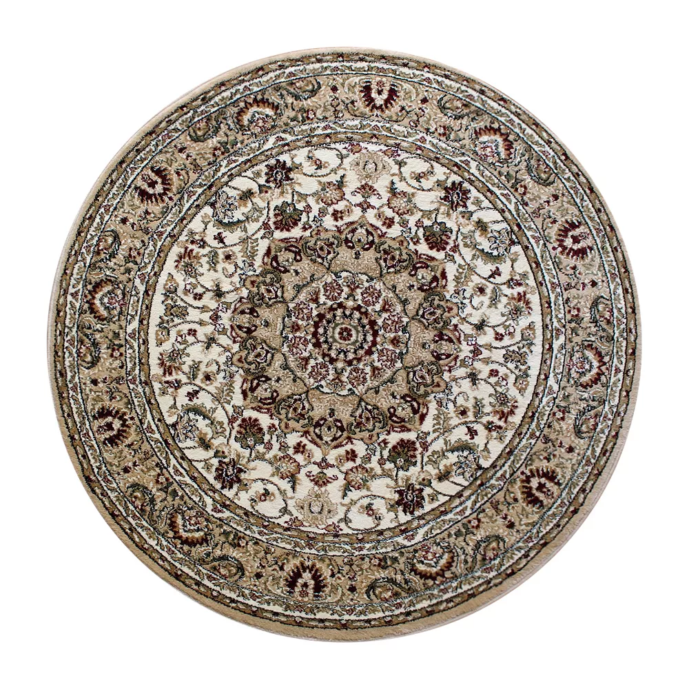 Emma And Oliver Zada Ultra Soft 4'x4' Round Olefin Accent Rug With Traditional Multicolor Medallion Design In Ivory With Natural Jute Backing 3 Emma And Oliver Zada Ultra Soft 4'x4' Round Olefin Accent Rug With Traditional Multicolor Medallion Design In Ivory With Natural Jute Backing