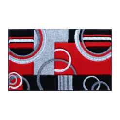 Emma And Oliver Metropolitan 2x3 Olefin Accent Rug With Modern Geometric Pattern In Red, Gray, Black & White With Natural Jute Backing