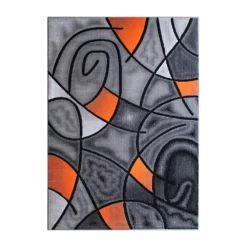 Emma And Oliver Urbane 8x10 Contemporary Abstract Geometric Olefin Accent Rug In Gradient Shades Of Gray And Orange With Natural Jute Backing