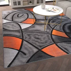 Emma And Oliver Urbane 8x10 Contemporary Abstract Geometric Olefin Accent Rug In Gradient Shades Of Gray And Orange With Natural Jute Backing -Home furnishings 6169881 ALT2