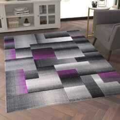 Emma And Oliver Malaga 5x7 Modern Cubist Olefin Accent Rug In Gradient Shades Of Black, Gray And Purple With Natural Jute Backing -Home furnishings 6169894 ALT2