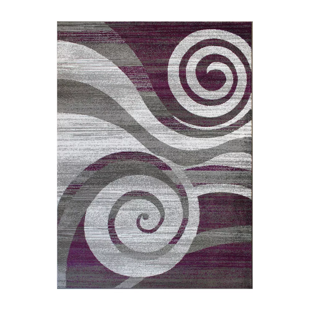 Emma And Oliver Aeris 8'x10' Contemporary Swirl Plush Pile Accent Rug With Scraped Effect In Purple, Gray, Black And White And Jute Backing 3 Emma And Oliver Aeris 8'x10' Contemporary Swirl Plush Pile Accent Rug With Scraped Effect In Purple, Gray, Black And White And Jute Backing