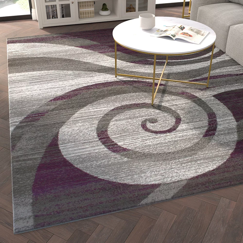 Emma And Oliver Aeris 8'x10' Contemporary Swirl Plush Pile Accent Rug With Scraped Effect In Purple, Gray, Black And White And Jute Backing 5 Emma And Oliver Aeris 8'x10' Contemporary Swirl Plush Pile Accent Rug With Scraped Effect In Purple, Gray, Black And White And Jute Backing - Image 3