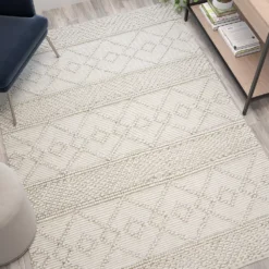 Emma And Oliver 5' X 7' Triple Blend Ivory Handwoven Geometric Area Rug -Home furnishings 6169904 ALT2