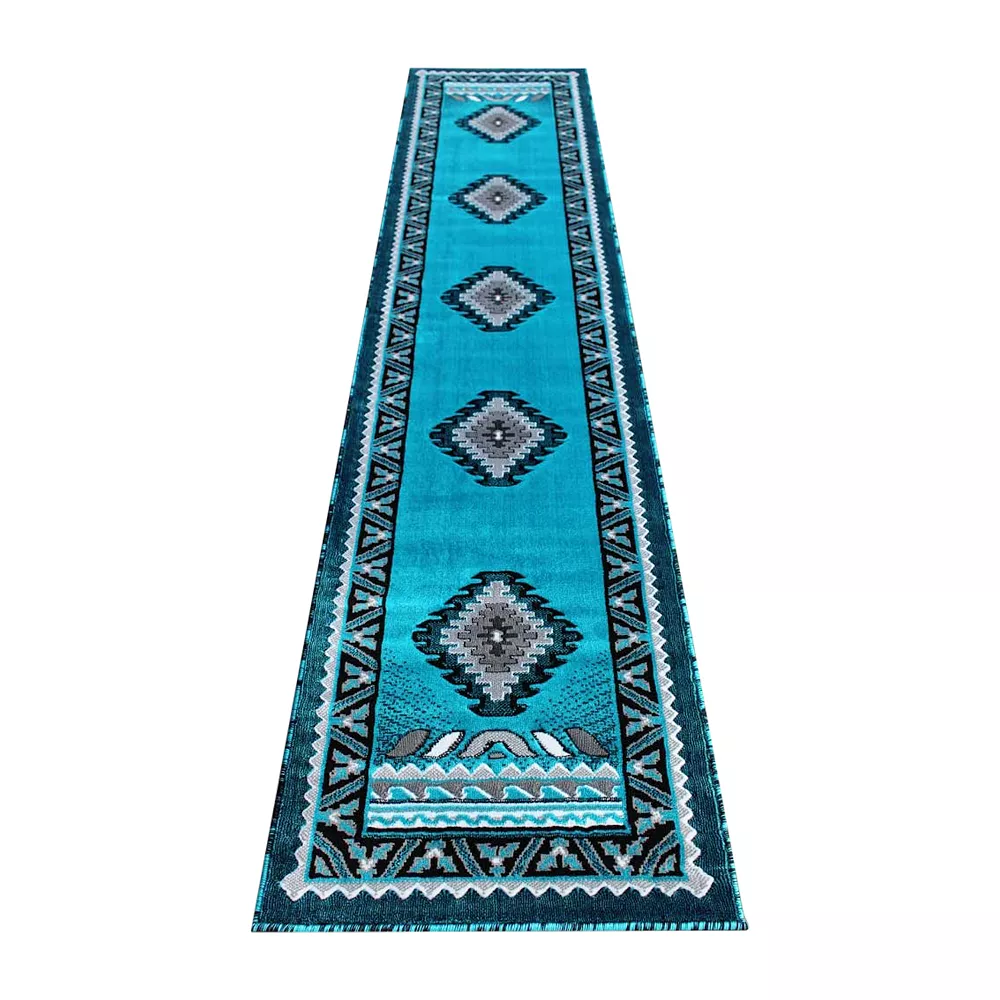 Emma And Oliver Oceano 2x10 Turquoise Southwestern Style Accent Rug With Olefin Facing And Natural Jute Backing Suitable For Multiple Floor Types 3 Emma And Oliver Oceano 2x10 Turquoise Southwestern Style Accent Rug With Olefin Facing And Natural Jute Backing Suitable For Multiple Floor Types