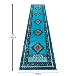 Emma And Oliver Oceano 2x10 Turquoise Southwestern Style Accent Rug With Olefin Facing And Natural Jute Backing Suitable For Multiple Floor Types 9 Emma And Oliver Oceano 2x10 Turquoise Southwestern Style Accent Rug With Olefin Facing And Natural Jute Backing Suitable For Multiple Floor Types -Home furnishings 6169909 ALT3