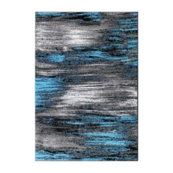 Emma And Oliver Oakland 5x7 Ultra Soft Shaded Look Olefin Accent Rug In Gray, Black & Blue With Natural Jute Backing
