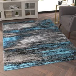 Emma And Oliver Oakland 5x7 Ultra Soft Shaded Look Olefin Accent Rug In Gray, Black & Blue With Natural Jute Backing -Home furnishings 6169936 ALT2