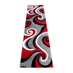 Emma And Oliver Modal 2x7 Accent Rug With Modern 3D Sculpted Swirl Pattern And Varied Texture Piling In Red, Black, White & Gray