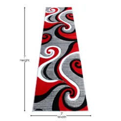 Emma And Oliver Modal 2x7 Accent Rug With Modern 3D Sculpted Swirl Pattern And Varied Texture Piling In Red, Black, White & Gray -Home furnishings 6169984 ALT3