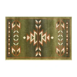 Emma And Oliver Reno 2x3 Olefin Accent Rug With Southwestern Geometric Arrow Design In Green, Black, Beige & Ivory And Natural Jute Backing
