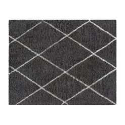 Emma And Oliver 8' X 10' Charcoal And Ivory Diamond Trellis Modern Shag Area Rug