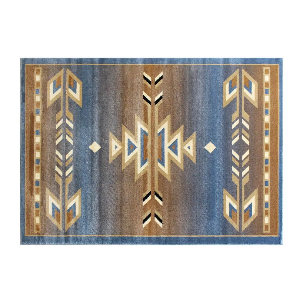 Emma And Oliver Reno 4x5 Olefin Accent Rug With Southwestern Geometric Arrow Design In Blue, Black, Beige & Ivory And Natural Jute Backing 3 Emma And Oliver Reno 4x5 Olefin Accent Rug With Southwestern Geometric Arrow Design In Blue, Black, Beige & Ivory And Natural Jute Backing