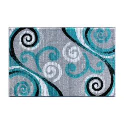 Emma And Oliver Helix 2x3 Scraped Look Ultra Soft Plush Pile Olefin Accent Rug In Turquoise, Gray, Black And White Swirl Pattern, Jute Backing