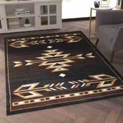 Emma And Oliver Sedona 5x7 Brown Olefin Accent Rug With Southwestern Geometric Arrow Design In Beige, Black And White And Natural Jute Backing -Home furnishings 6170044 ALT2