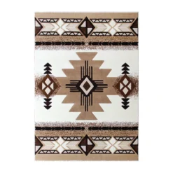 Emma And Oliver Santa Fe 5x7 Ivory Olefin Accent Rug With Complementary Southwestern Pattern In Beige, Black And Brown And Jute Backing