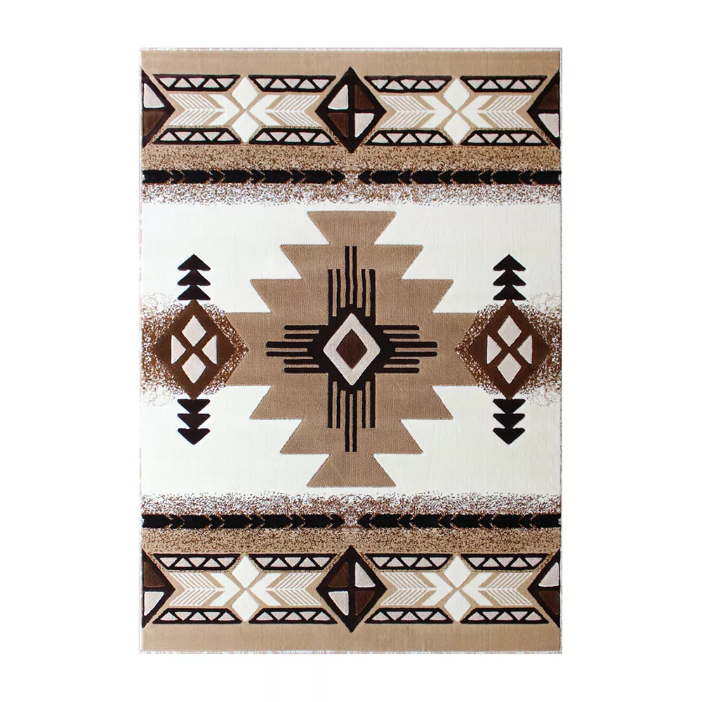 Emma And Oliver Santa Fe 5x7 Ivory Olefin Accent Rug With Complementary Southwestern Pattern In Beige, Black And Brown And Jute Backing 3 Emma And Oliver Santa Fe 5x7 Ivory Olefin Accent Rug With Complementary Southwestern Pattern In Beige, Black And Brown And Jute Backing