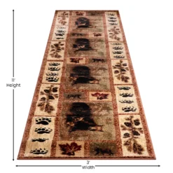 Emma And Oliver Juneau 2'x11' Accent Rug With Mother Brown Bear And 2 Cubs Nature Scene And Leaf And Bear Track Detailing For Home, Cabin Or RV 9 Emma And Oliver Juneau 2'x11' Accent Rug With Mother Brown Bear And 2 Cubs Nature Scene And Leaf And Bear Track Detailing For Home, Cabin Or RV -Home furnishings 6170074 ALT3