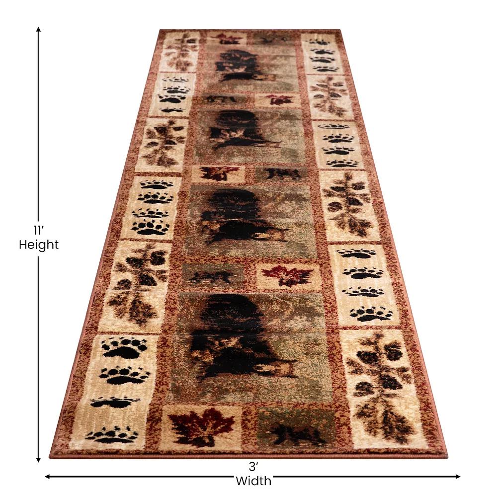 Emma And Oliver Juneau 2'x11' Accent Rug With Mother Brown Bear And 2 Cubs Nature Scene And Leaf And Bear Track Detailing For Home, Cabin Or RV 6 Emma And Oliver Juneau 2'x11' Accent Rug With Mother Brown Bear And 2 Cubs Nature Scene And Leaf And Bear Track Detailing For Home, Cabin Or RV - Image 4