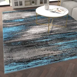 Emma And Oliver Oakland 8x10 Ultra Soft Shaded Look Olefin Accent Rug In Gray, Black & Blue With Natural Jute Backing -Home furnishings 6170098 ALT2